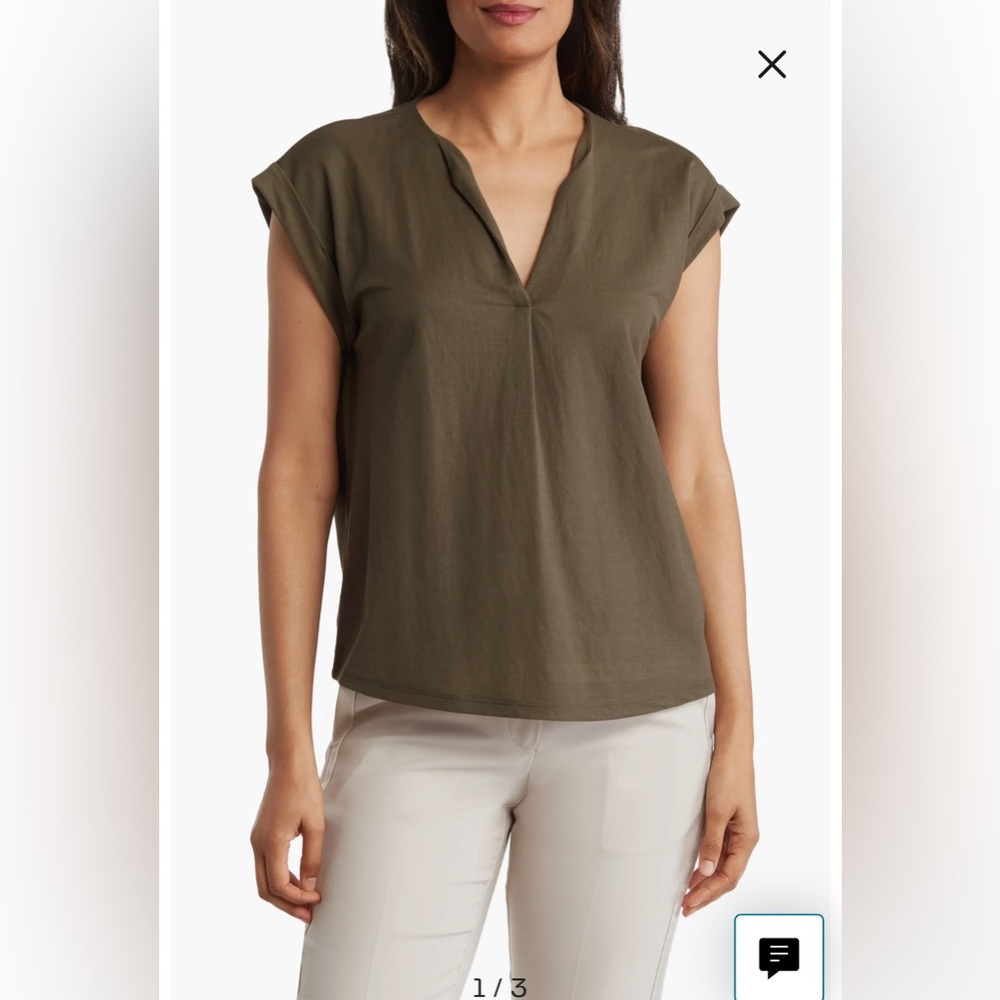 NWT- Bobeau Dolman Sleeve Piqué T-Shirt, Olive Green, size L
